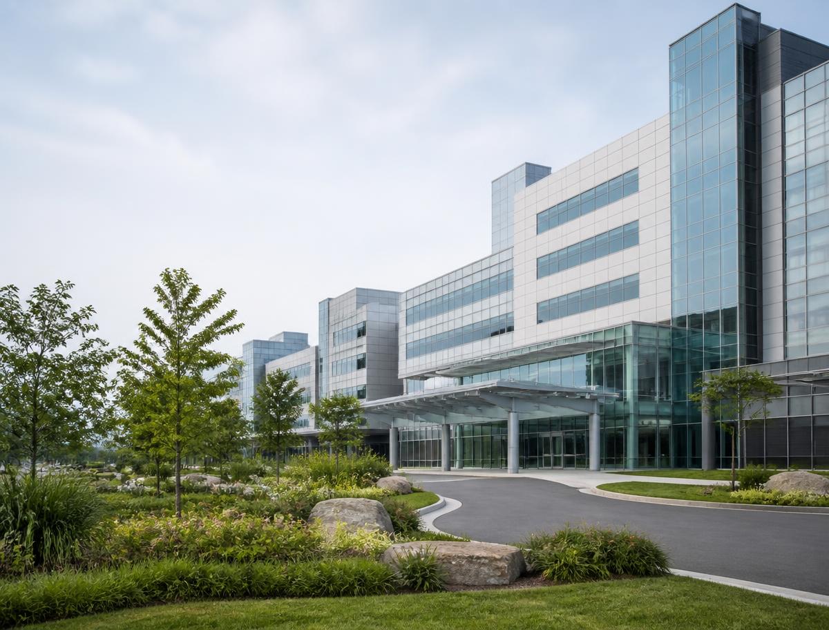 Modern hospital property representing valuation of hospitals and other property types
